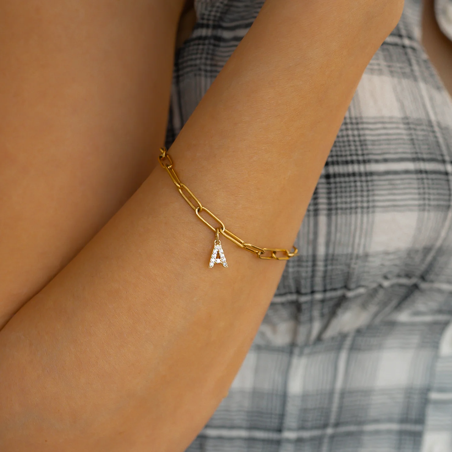Paperclip Pave Initial Bracelet - Image 3