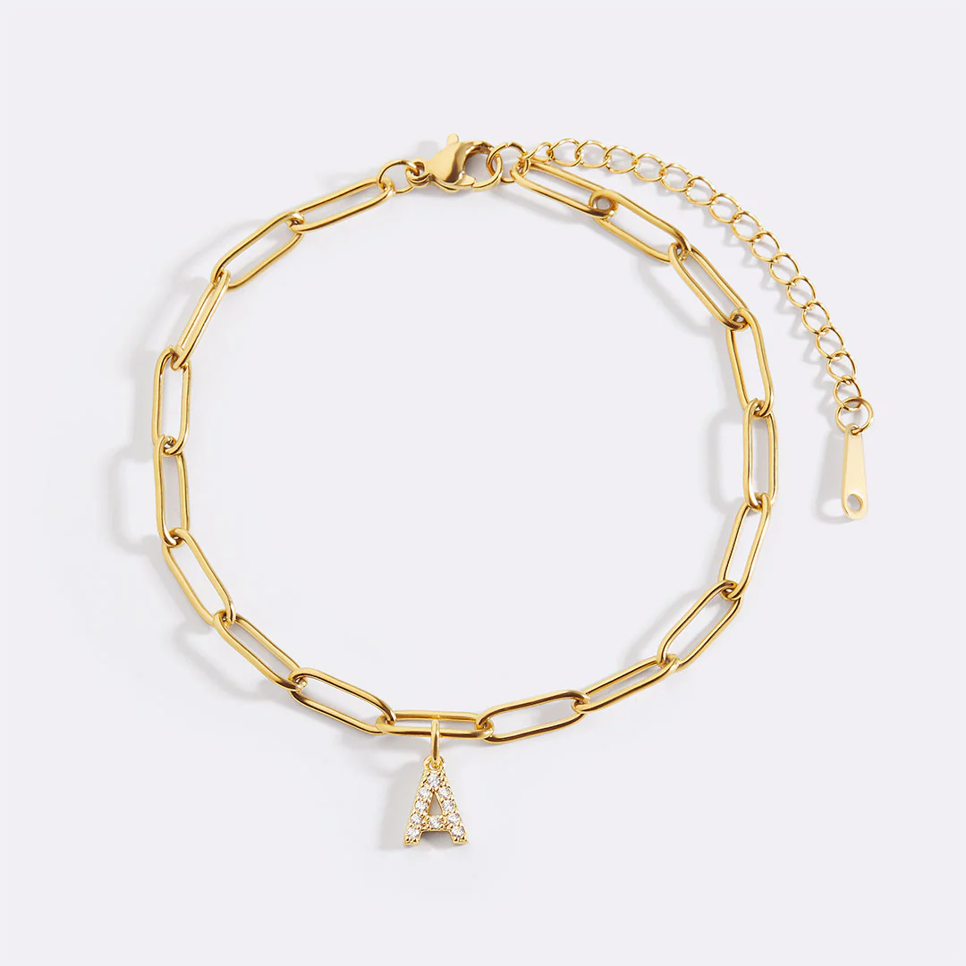 Paperclip Pave Initial Bracelet - Image 4