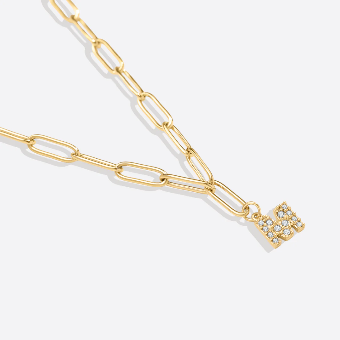 Paperclip Pave Initial Necklace - Image 15