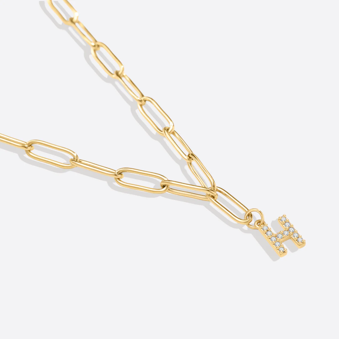 Paperclip Pave Initial Necklace - Image 20