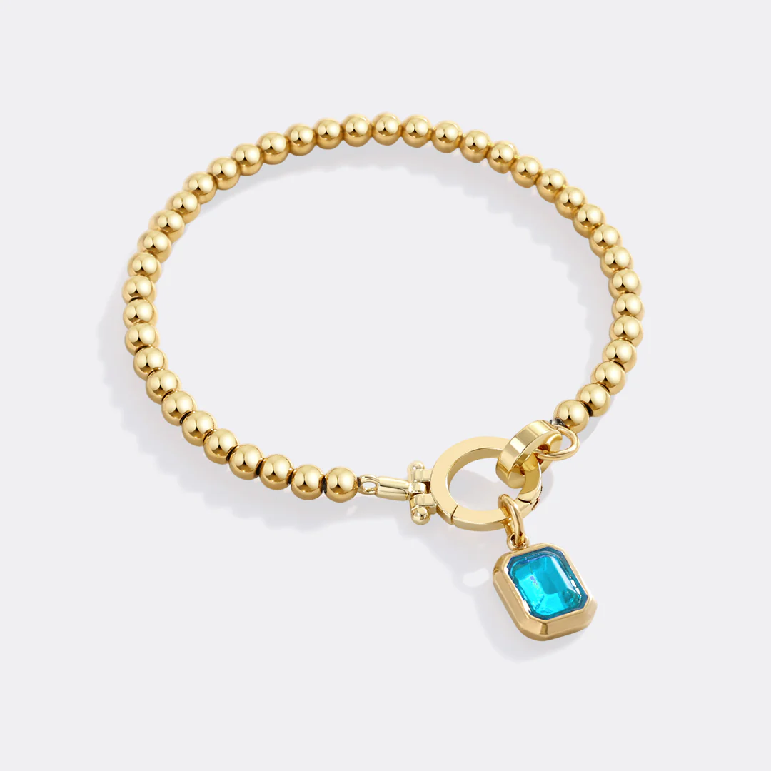 Mint Beaded Bracelet with Baguette Birthstone Charm - Image 15