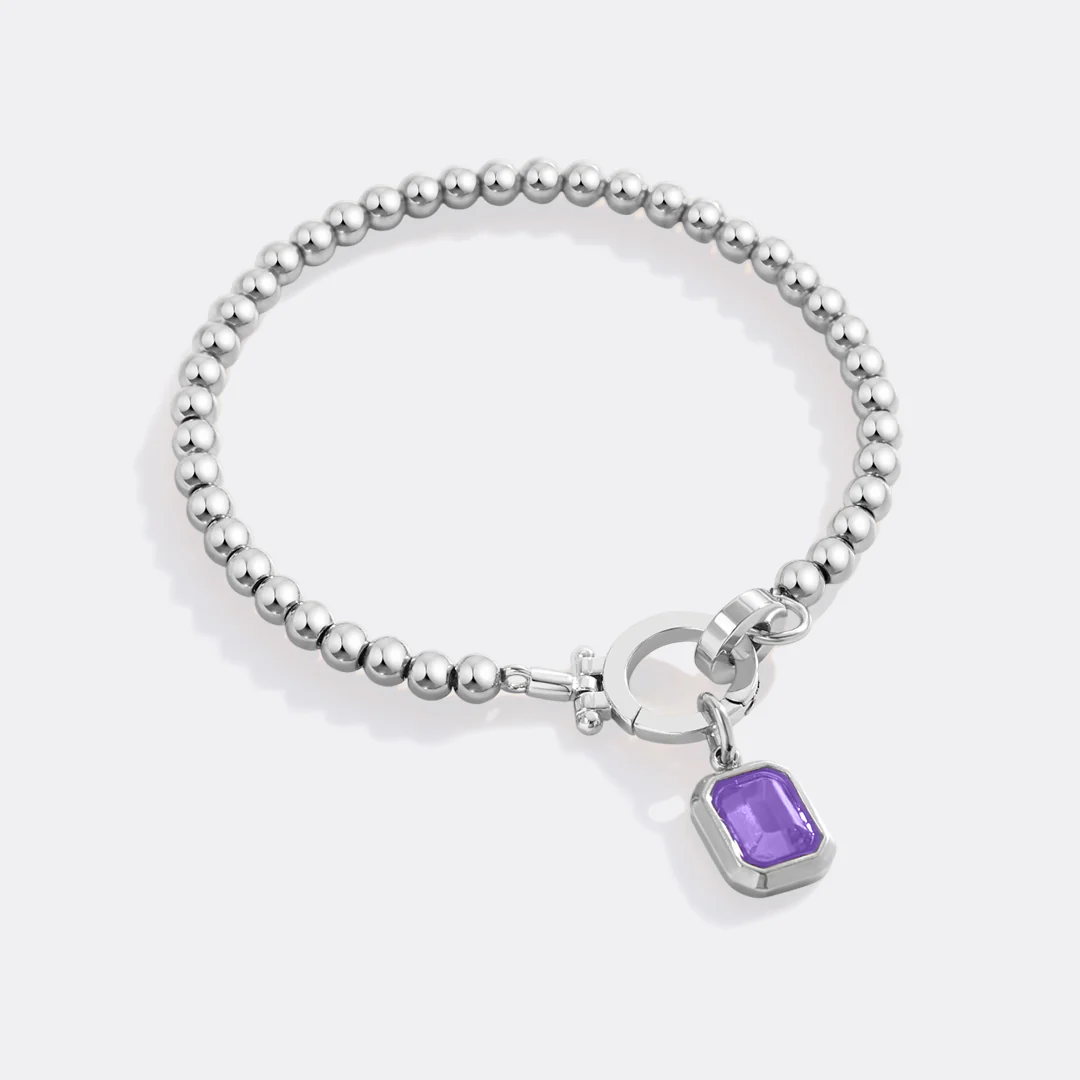Mint Beaded Bracelet with Baguette Birthstone Charm - Image 21