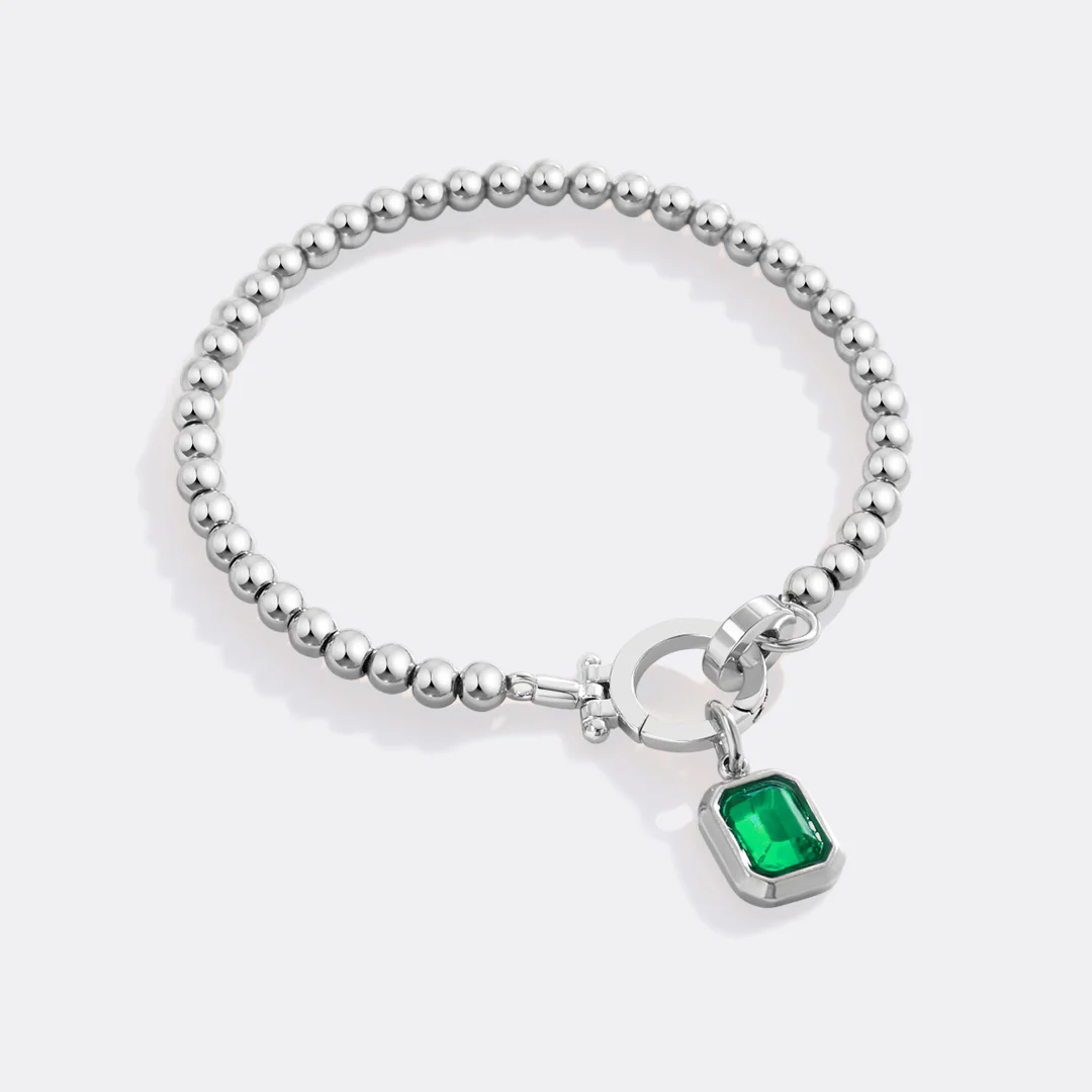 Mint Beaded Bracelet with Baguette Birthstone Charm - Image 23