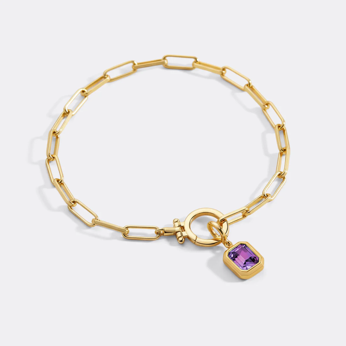 Baguette Birthstone Charm on Mint Paperclip Bracelet - Image 13