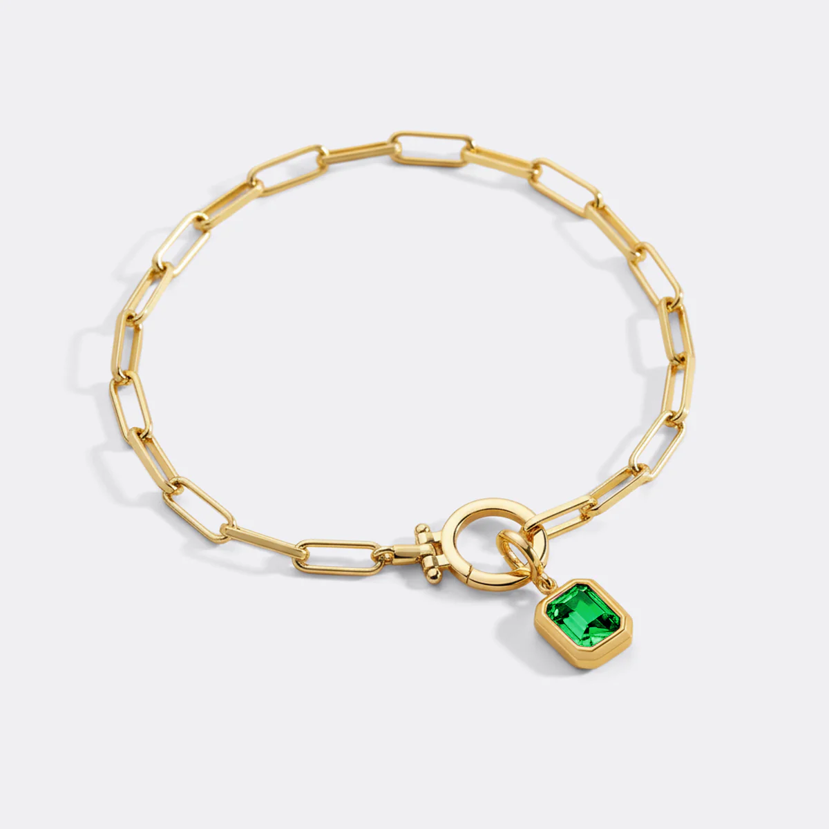 Baguette Birthstone Charm on Mint Paperclip Bracelet - Image 15