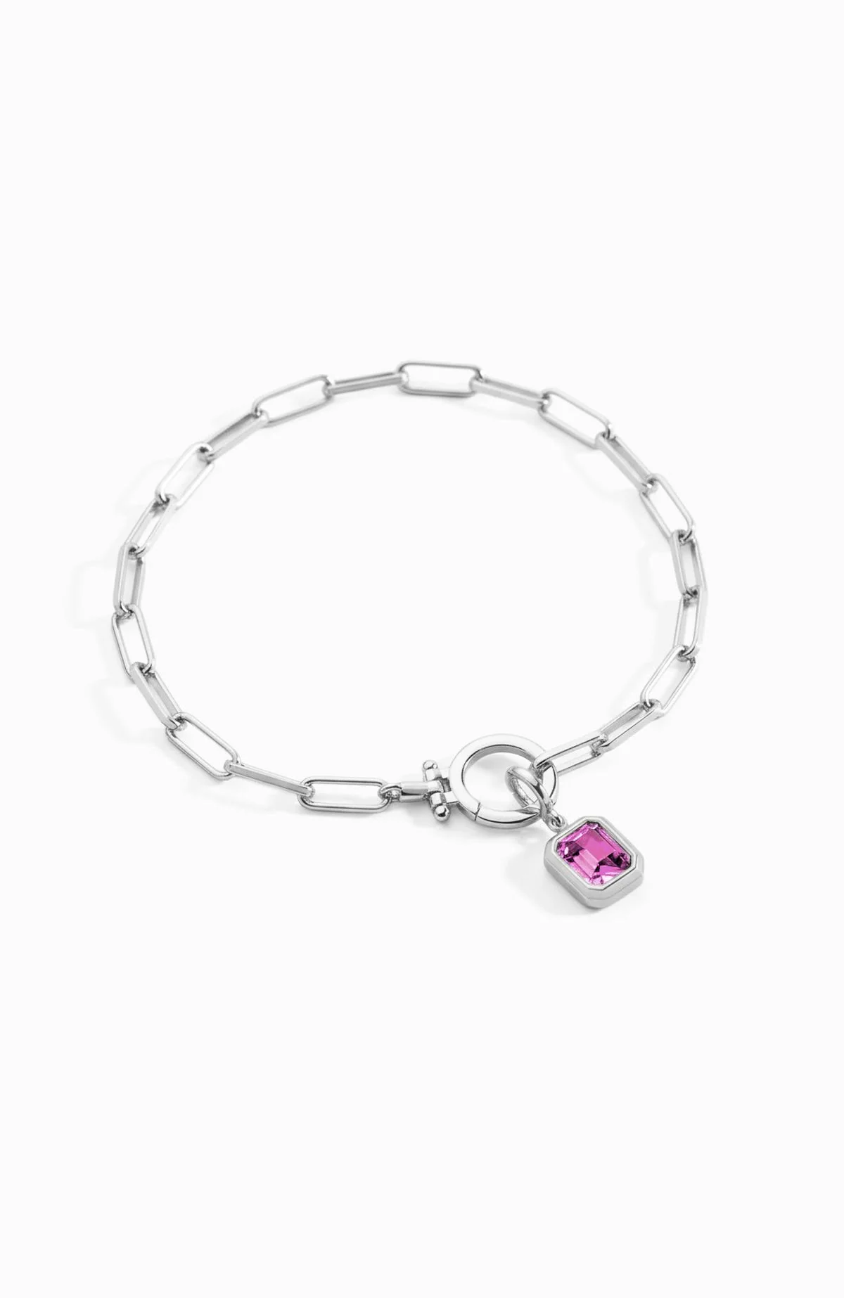 Baguette Birthstone Charm on Mint Paperclip Bracelet - Image 51