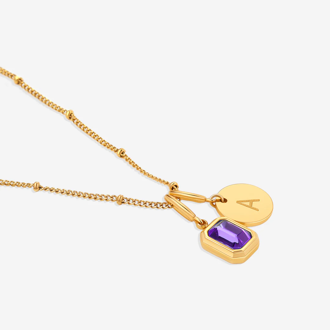 Baguette Birthstone & Initial Necklace - Image 10