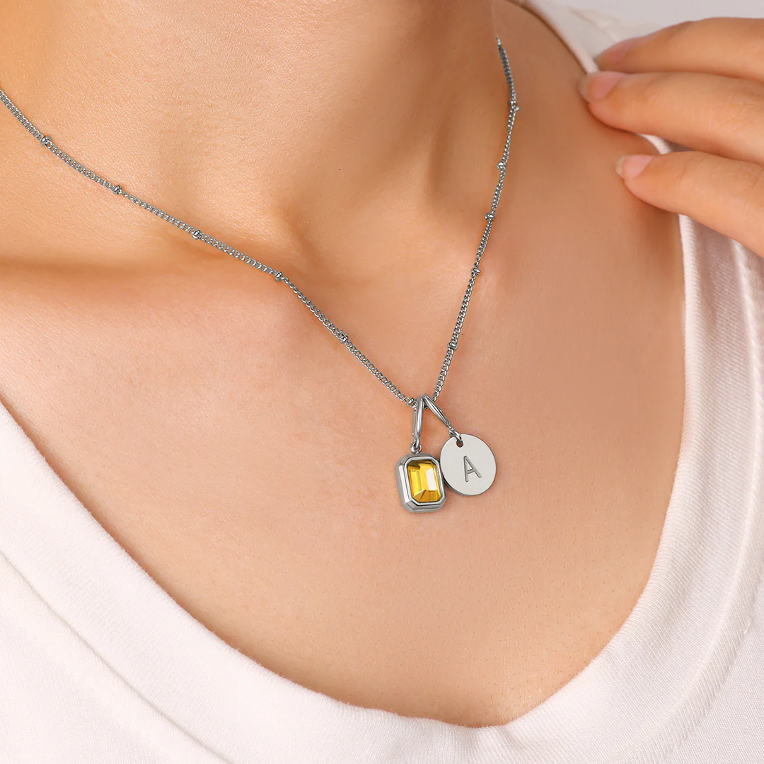 Baguette Birthstone & Initial Necklace - Image 106