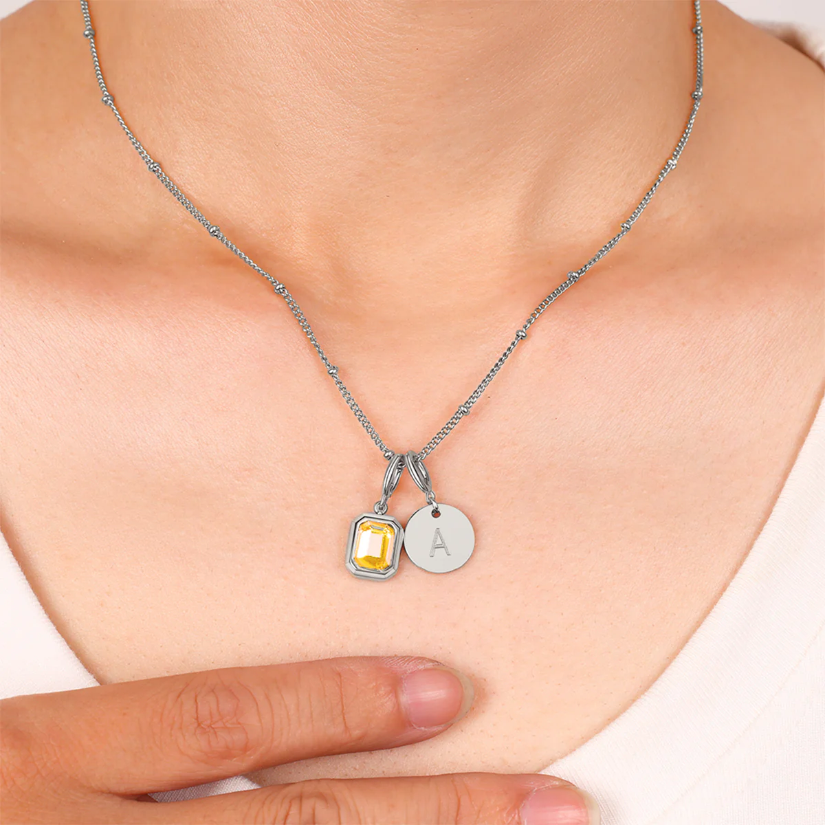 Baguette Birthstone & Initial Necklace - Image 108