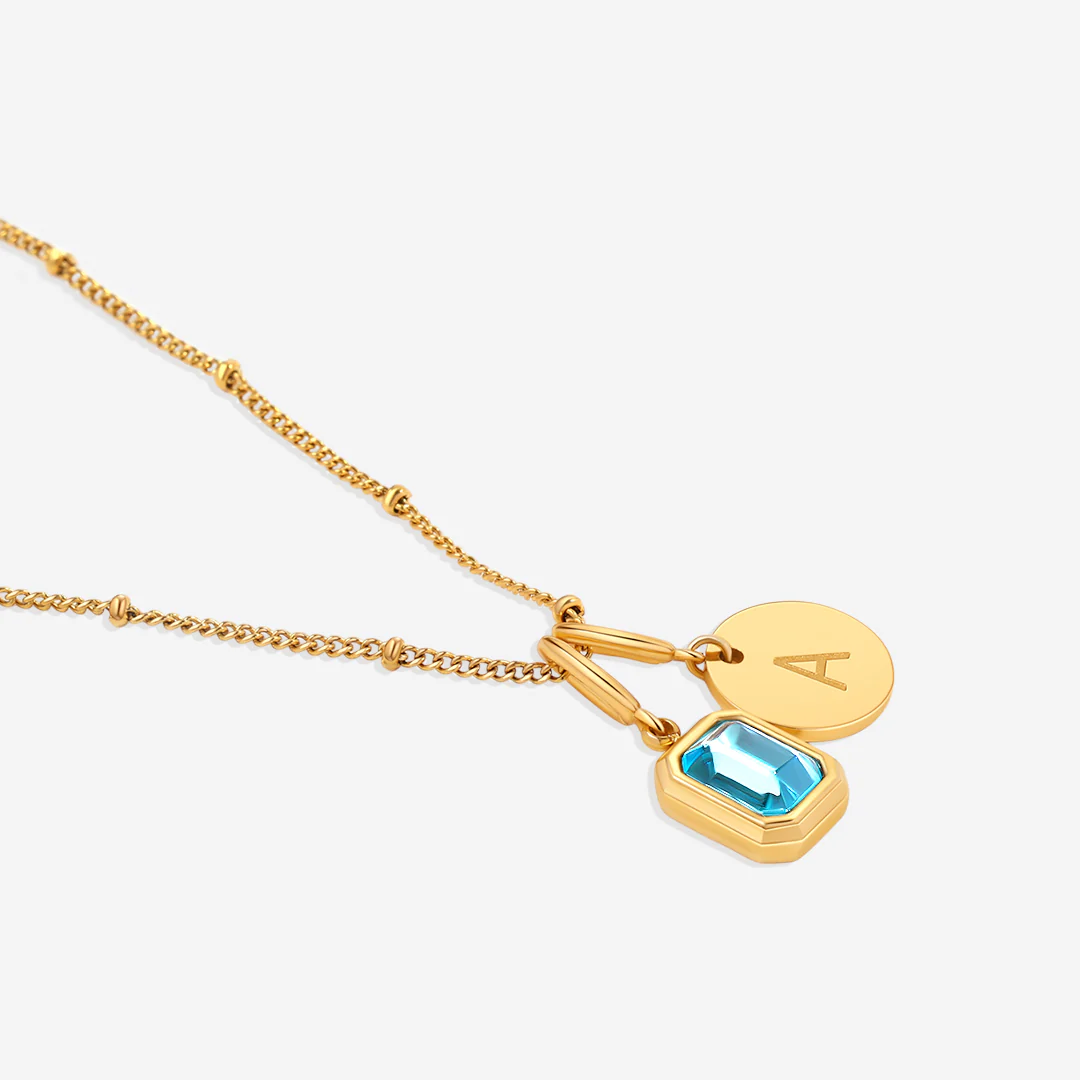Baguette Birthstone & Initial Necklace - Image 110