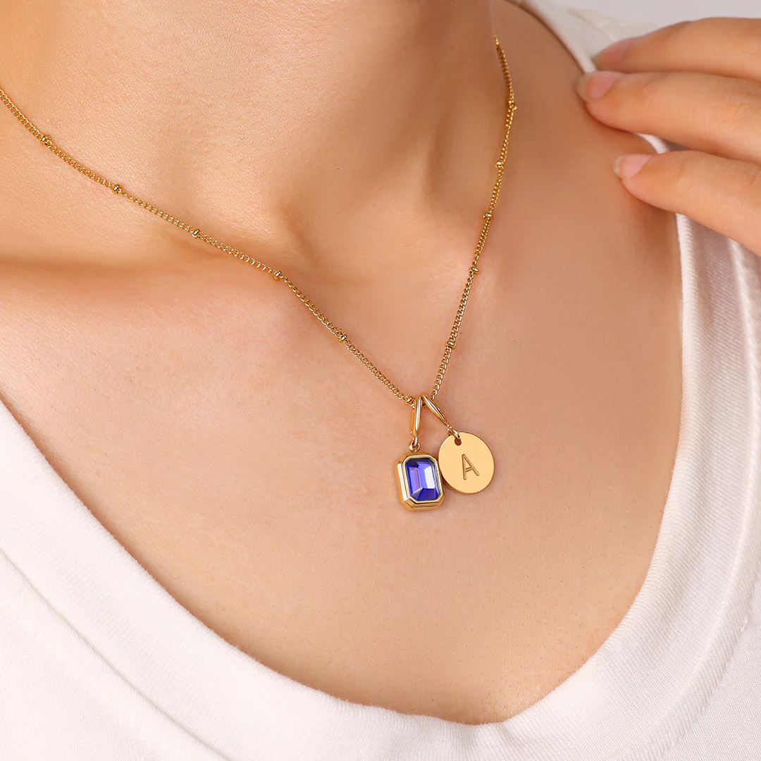 Baguette Birthstone & Initial Necklace - Image 14