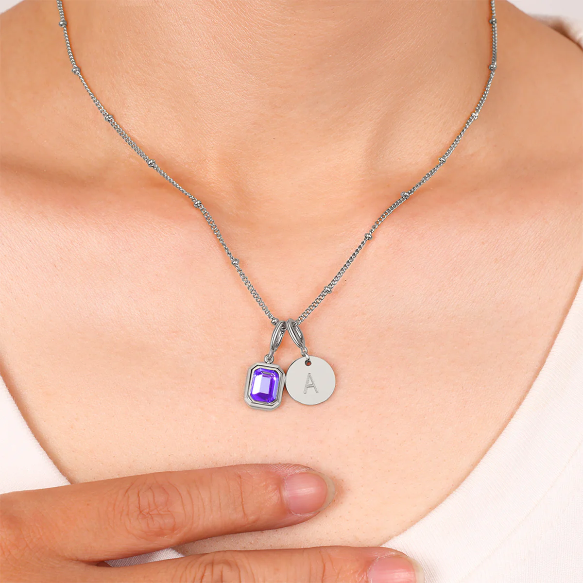 Baguette Birthstone & Initial Necklace - Image 17
