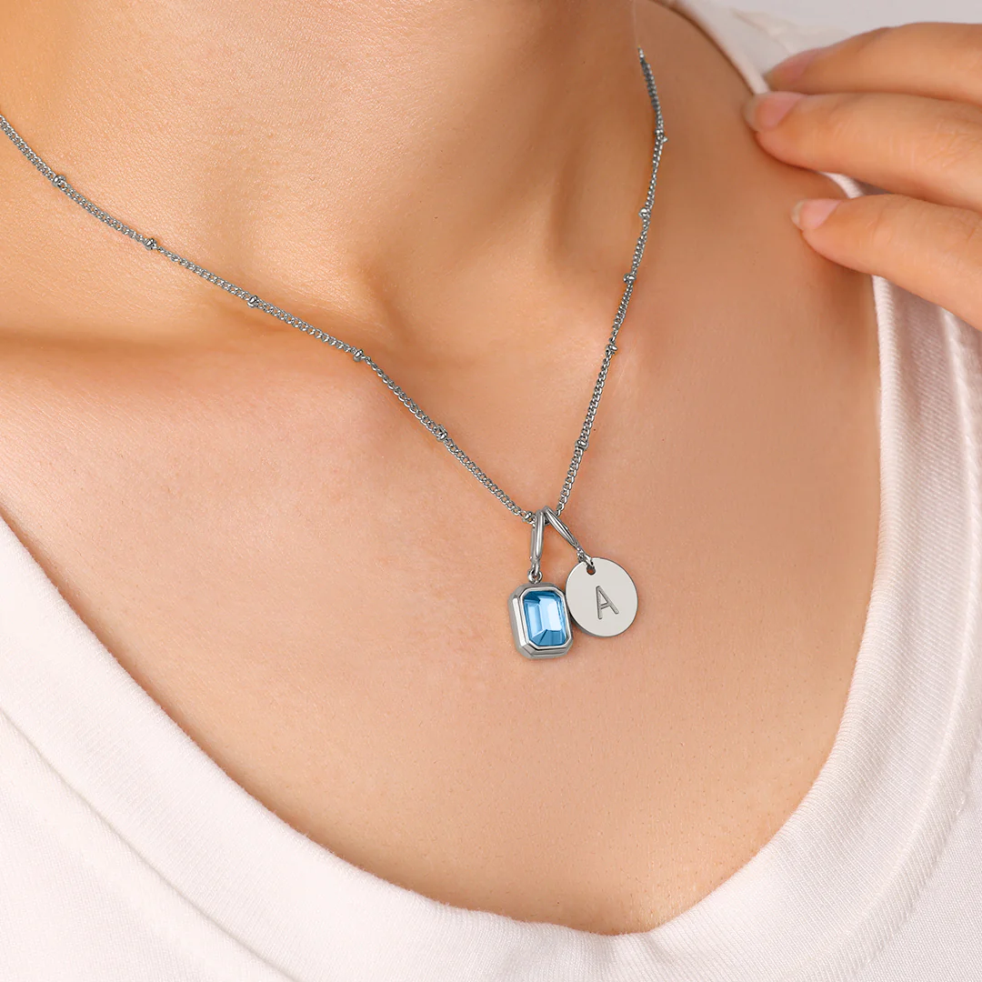 Baguette Birthstone & Initial Necklace - Image 27