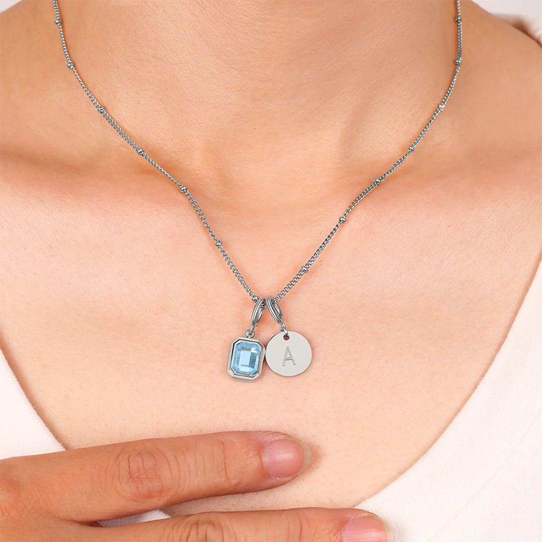 Baguette Birthstone & Initial Necklace - Image 29