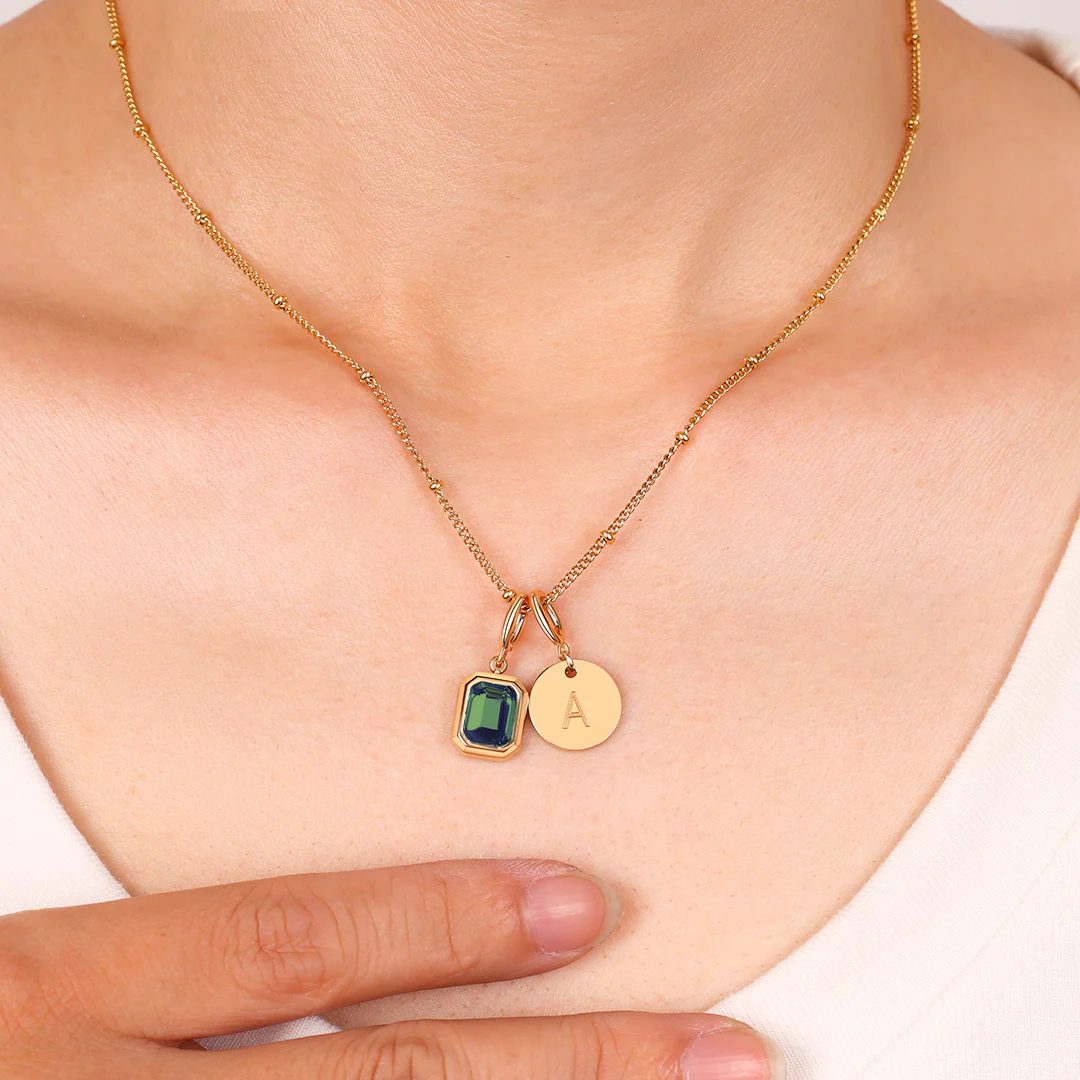 Baguette Birthstone & Initial Necklace - Image 47
