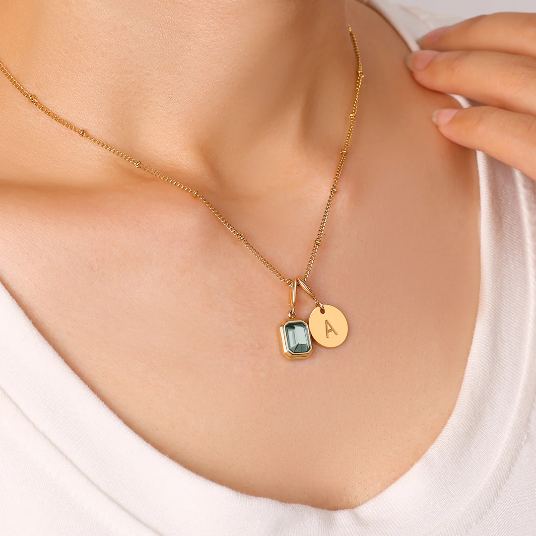 Baguette Birthstone & Initial Necklace - Image 56