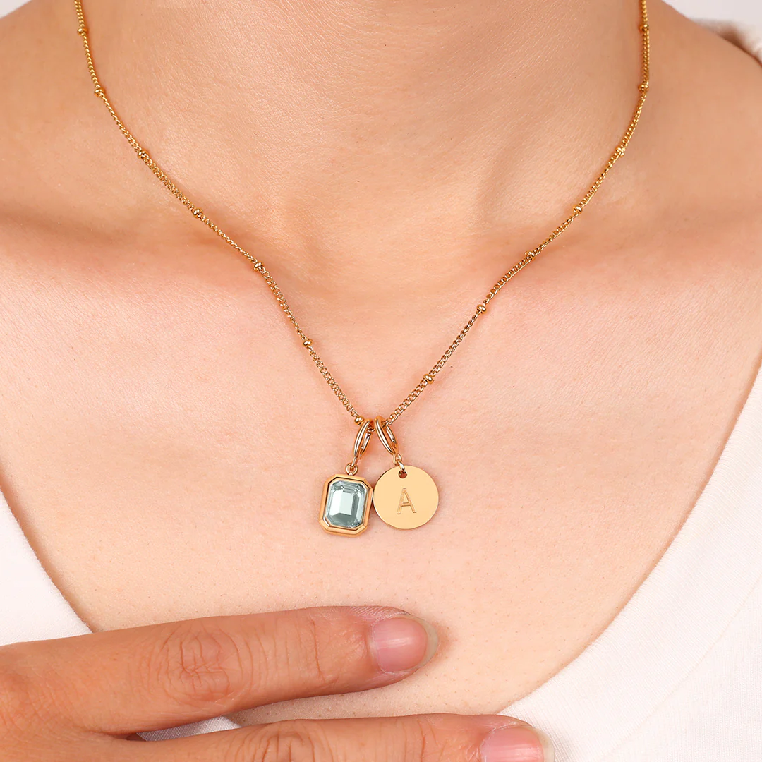 Baguette Birthstone & Initial Necklace - Image 58