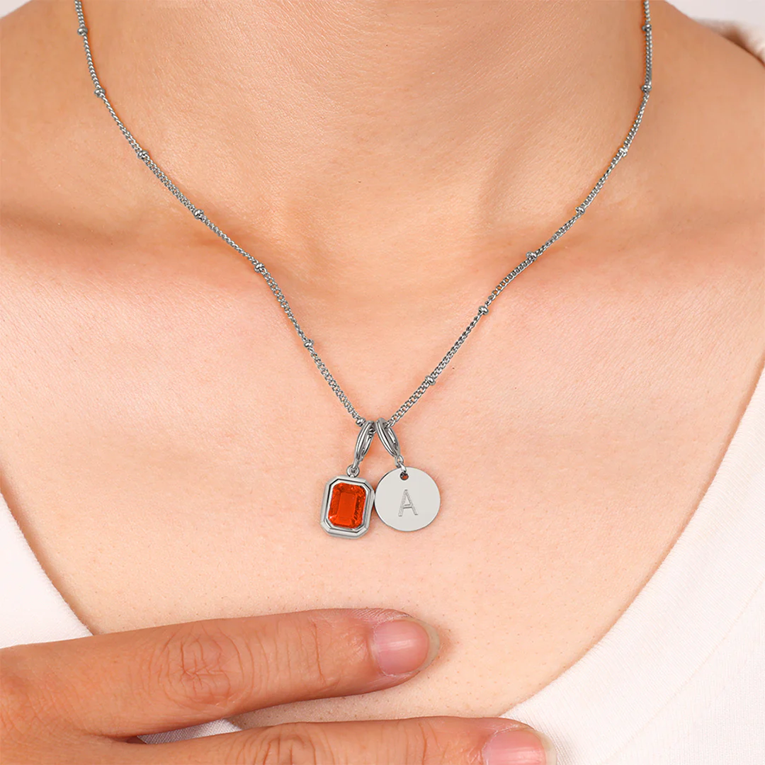 Baguette Birthstone & Initial Necklace - Image 69