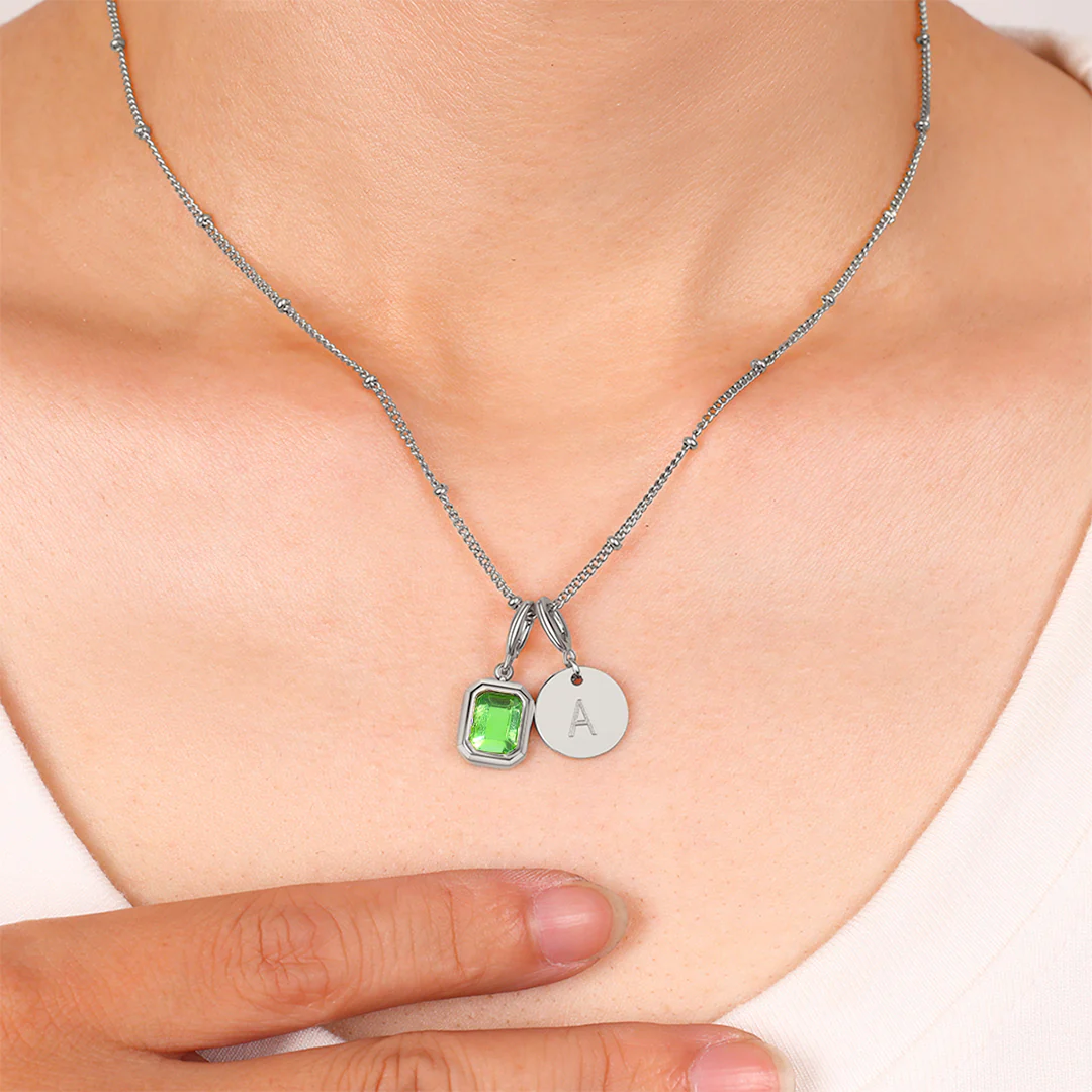 Baguette Birthstone & Initial Necklace - Image 79