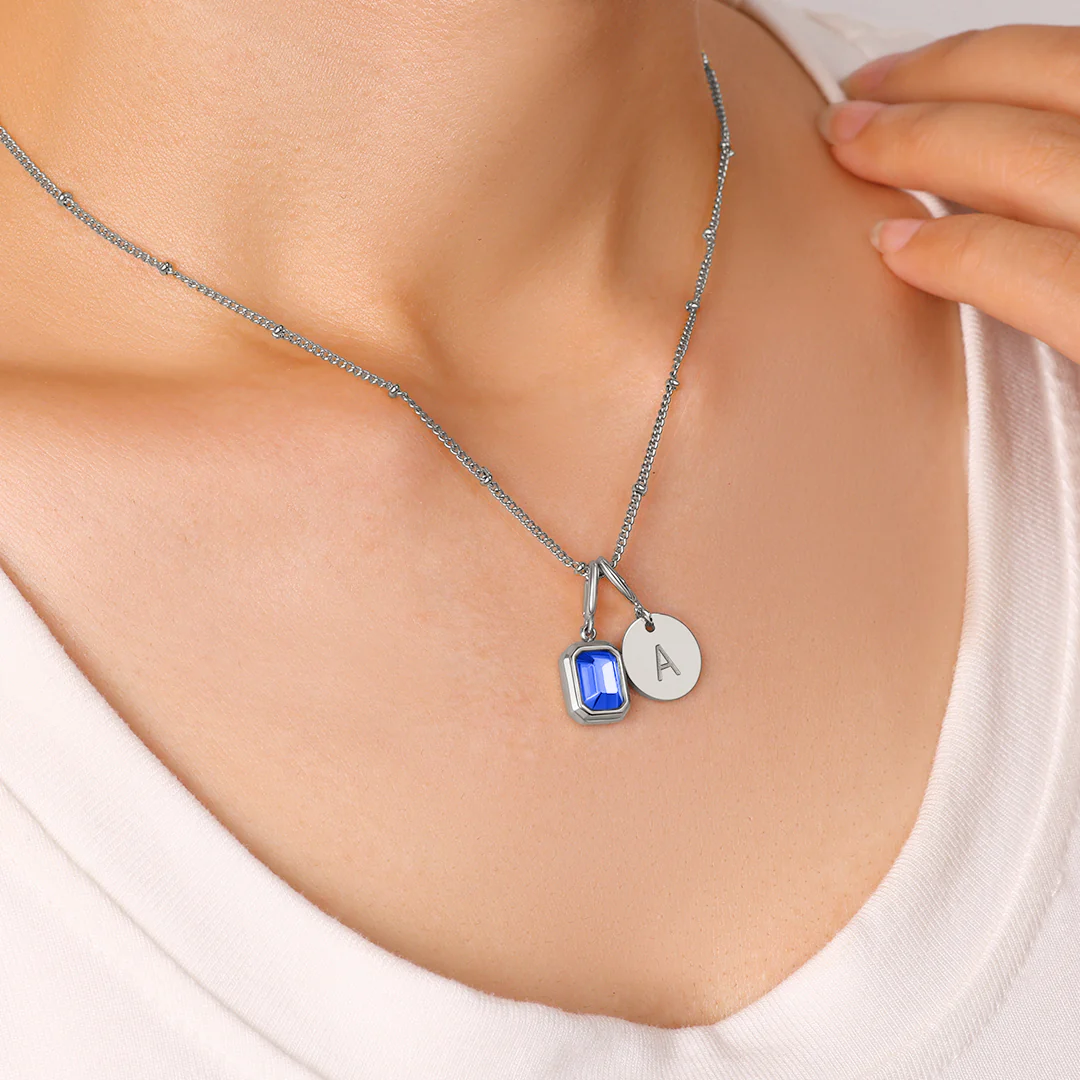 Baguette Birthstone & Initial Necklace - Image 89