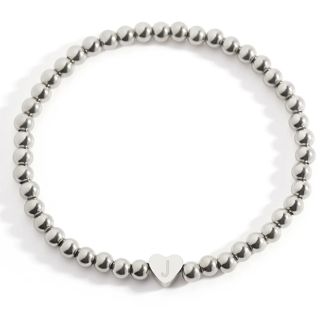 Gold Beaded Bracelet with Heart Initial - Image 107