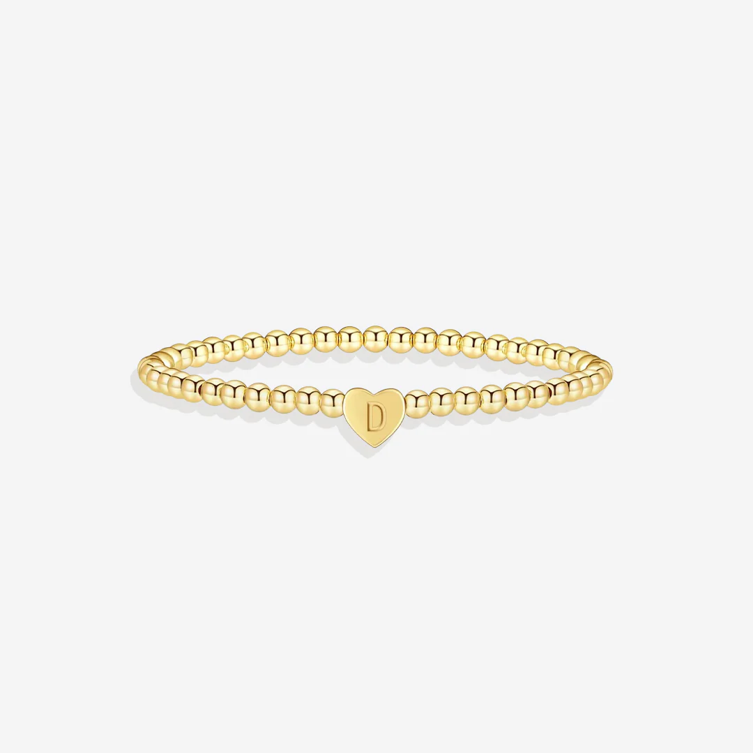 Gold Beaded Bracelet with Heart Initial - Image 11