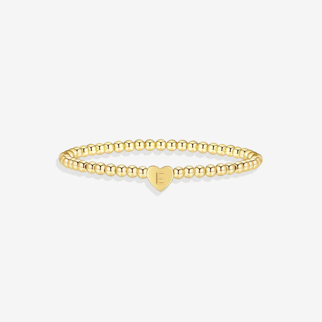Gold Beaded Bracelet with Heart Initial - Image 12