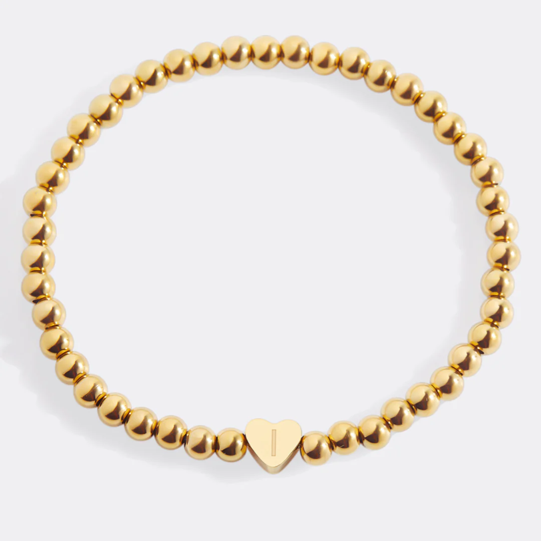 Gold Beaded Bracelet with Heart Initial - Image 127