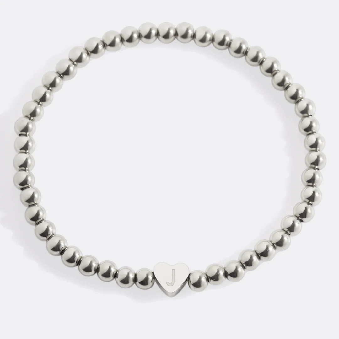 Gold Beaded Bracelet with Heart Initial - Image 128
