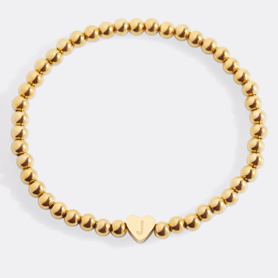 Gold Beaded Bracelet with Heart Initial - Image 129