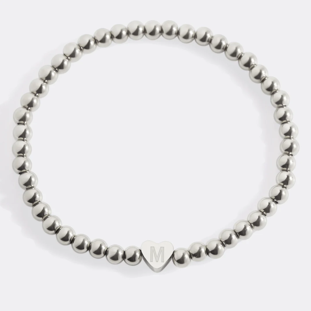 Gold Beaded Bracelet with Heart Initial - Image 134