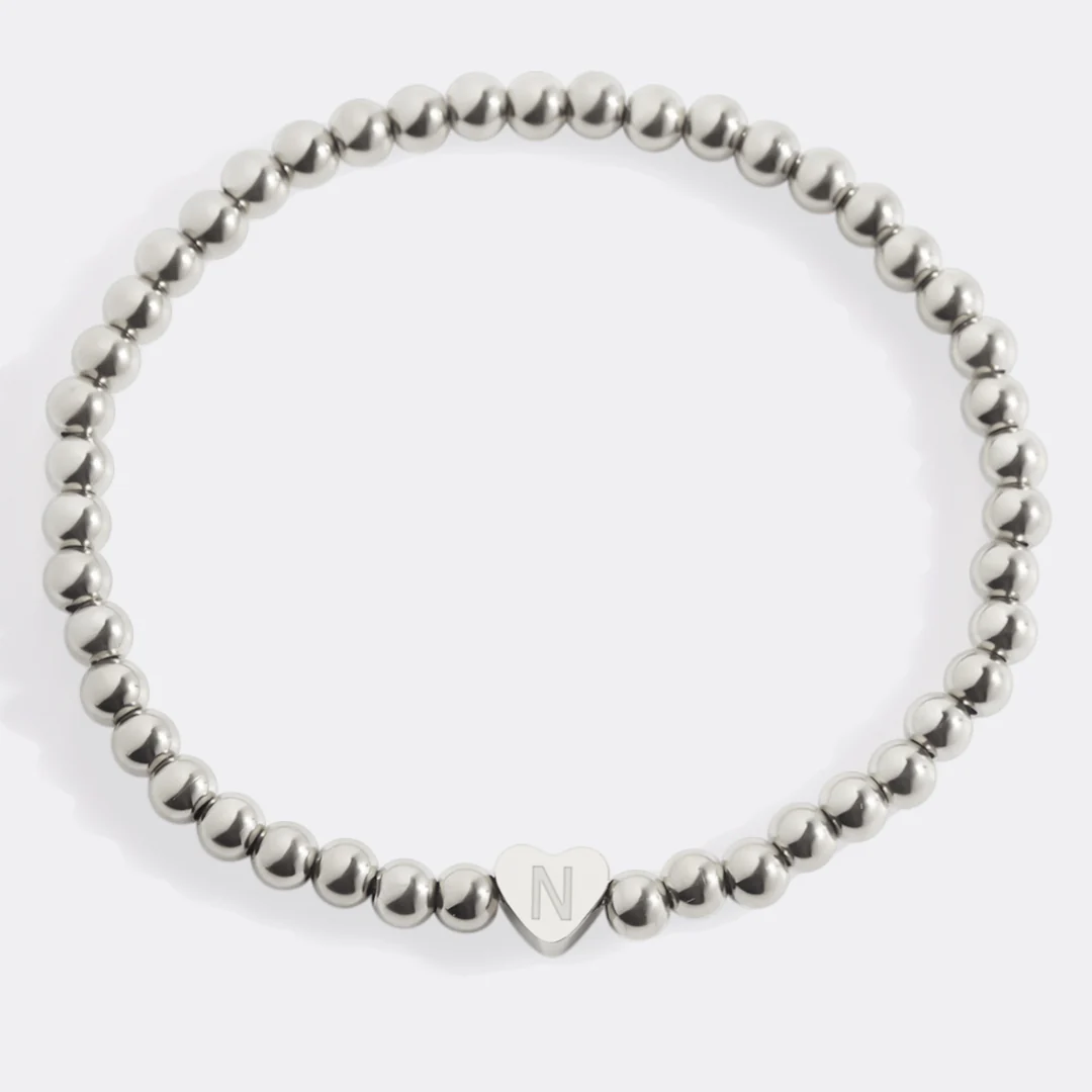 Gold Beaded Bracelet with Heart Initial - Image 137