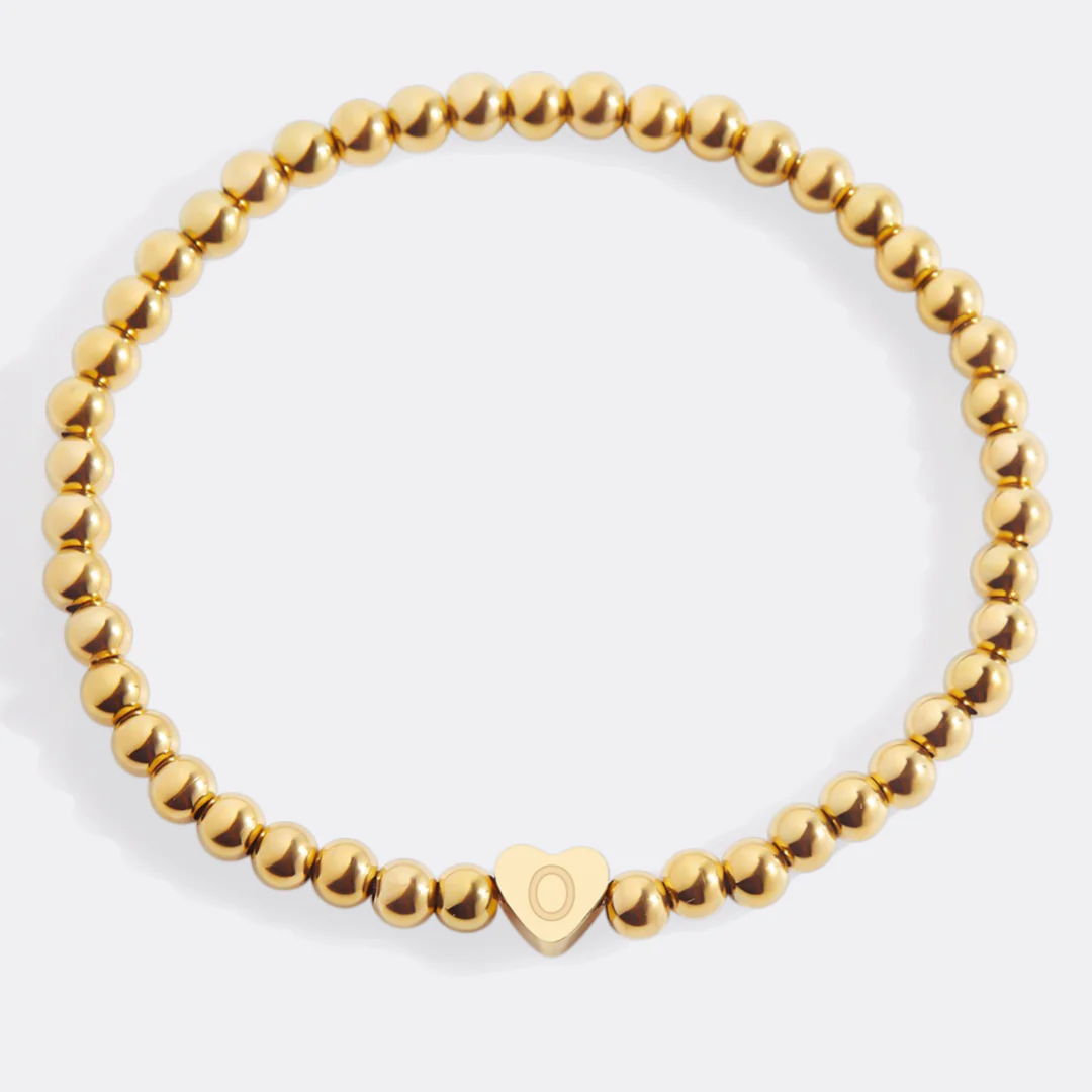 Gold Beaded Bracelet with Heart Initial - Image 139