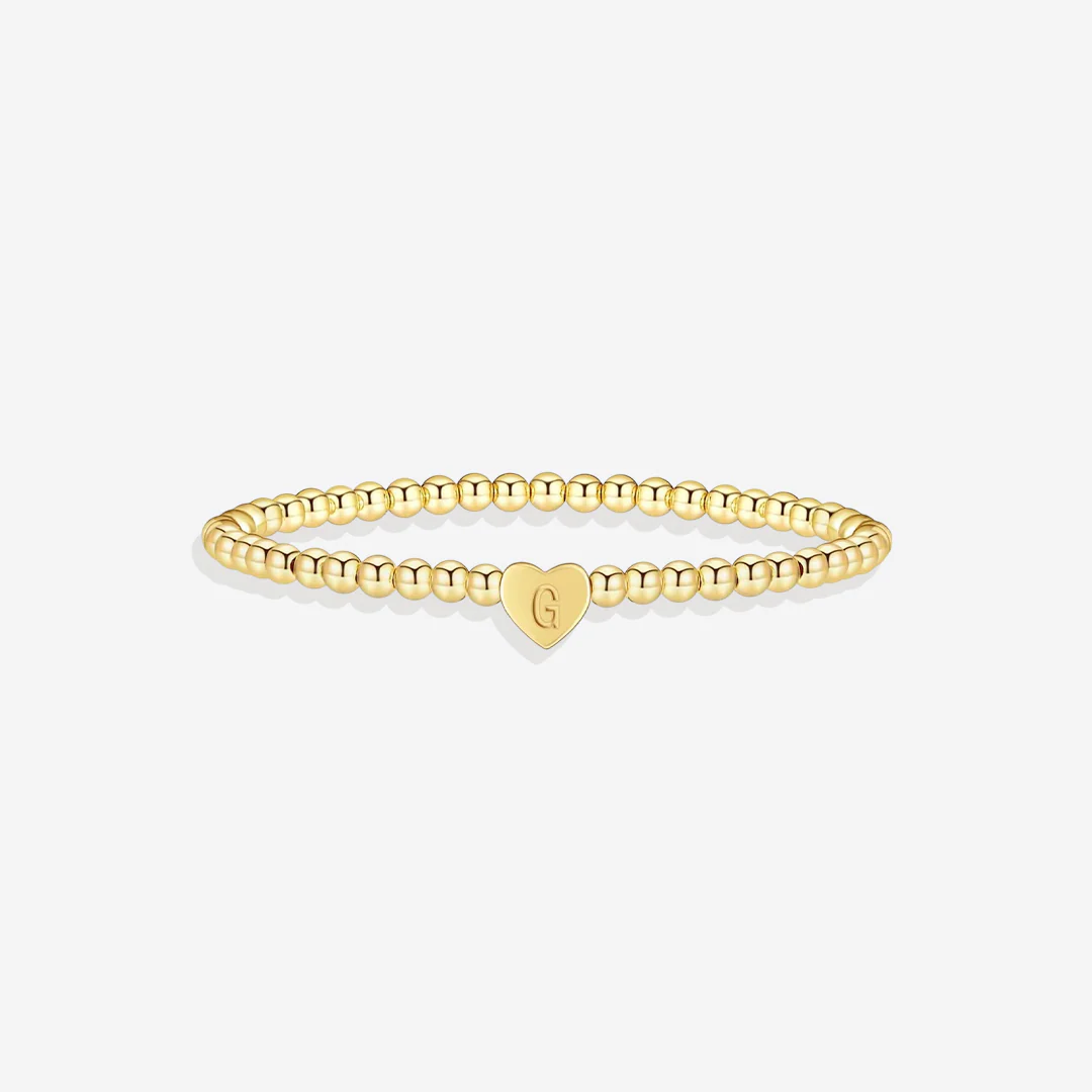 Gold Beaded Bracelet with Heart Initial - Image 14