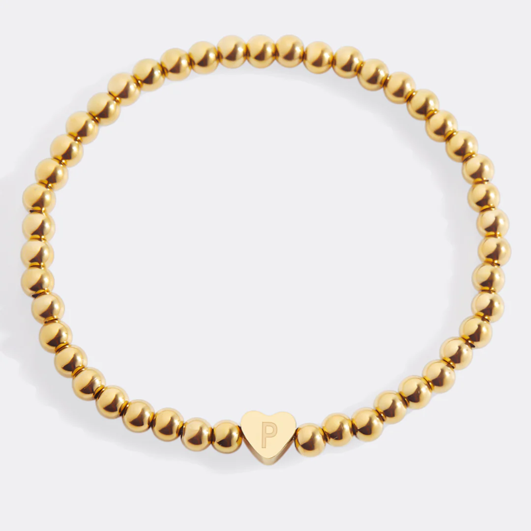 Gold Beaded Bracelet with Heart Initial - Image 141