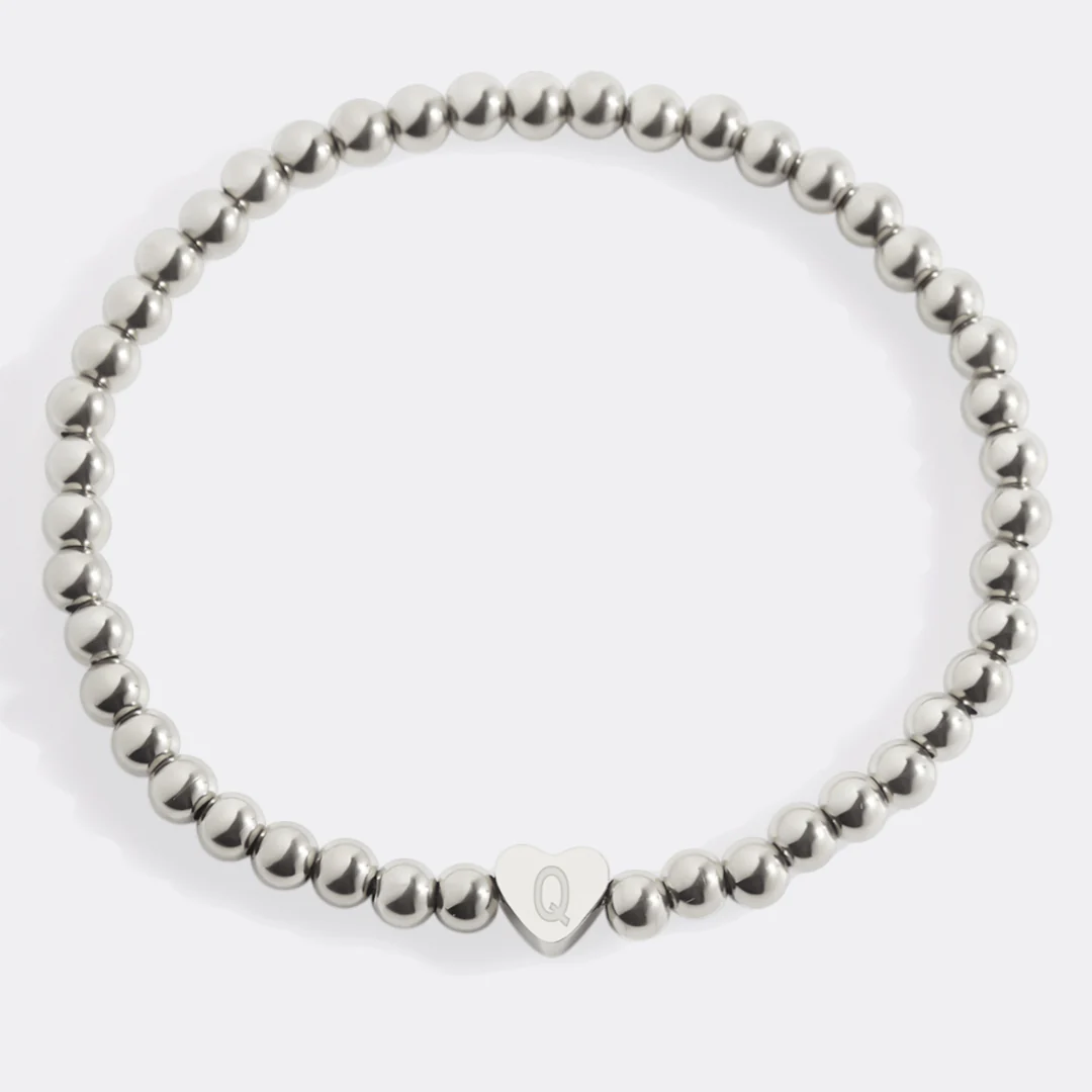 Gold Beaded Bracelet with Heart Initial - Image 142