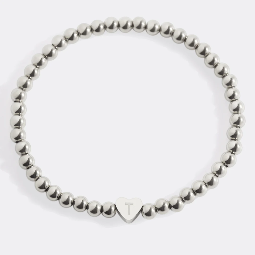 Gold Beaded Bracelet with Heart Initial - Image 148