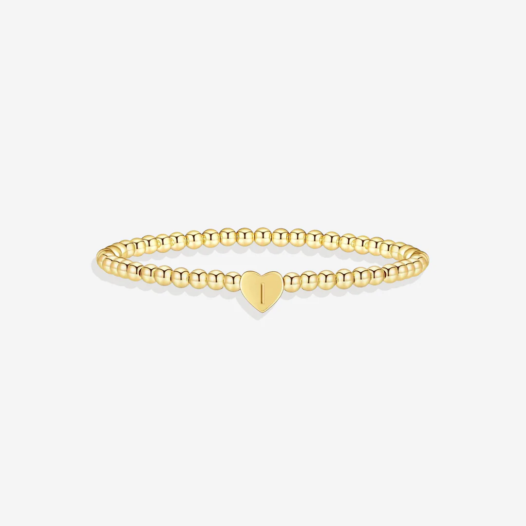 Gold Beaded Bracelet with Heart Initial - Image 16