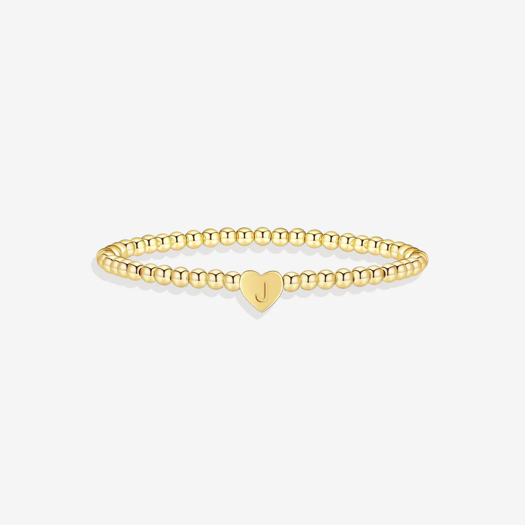 Gold Beaded Bracelet with Heart Initial - Image 17