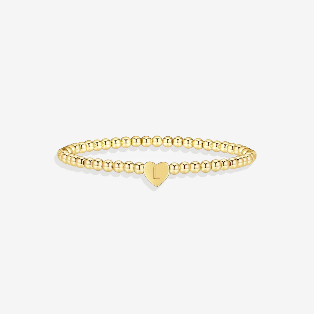 Gold Beaded Bracelet with Heart Initial - Image 19
