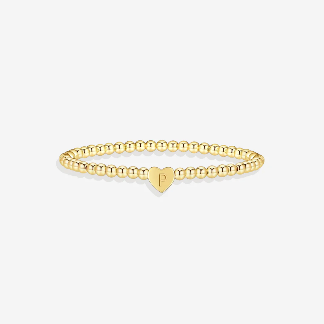 Gold Beaded Bracelet with Heart Initial - Image 23