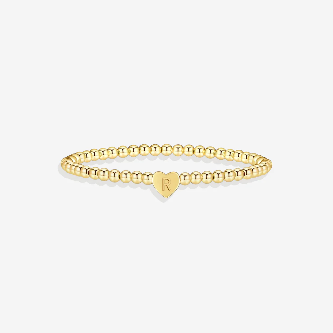 Gold Beaded Bracelet with Heart Initial - Image 25