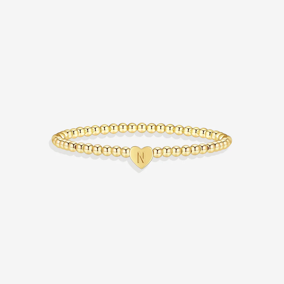 Gold Beaded Bracelet with Heart Initial - Image 52