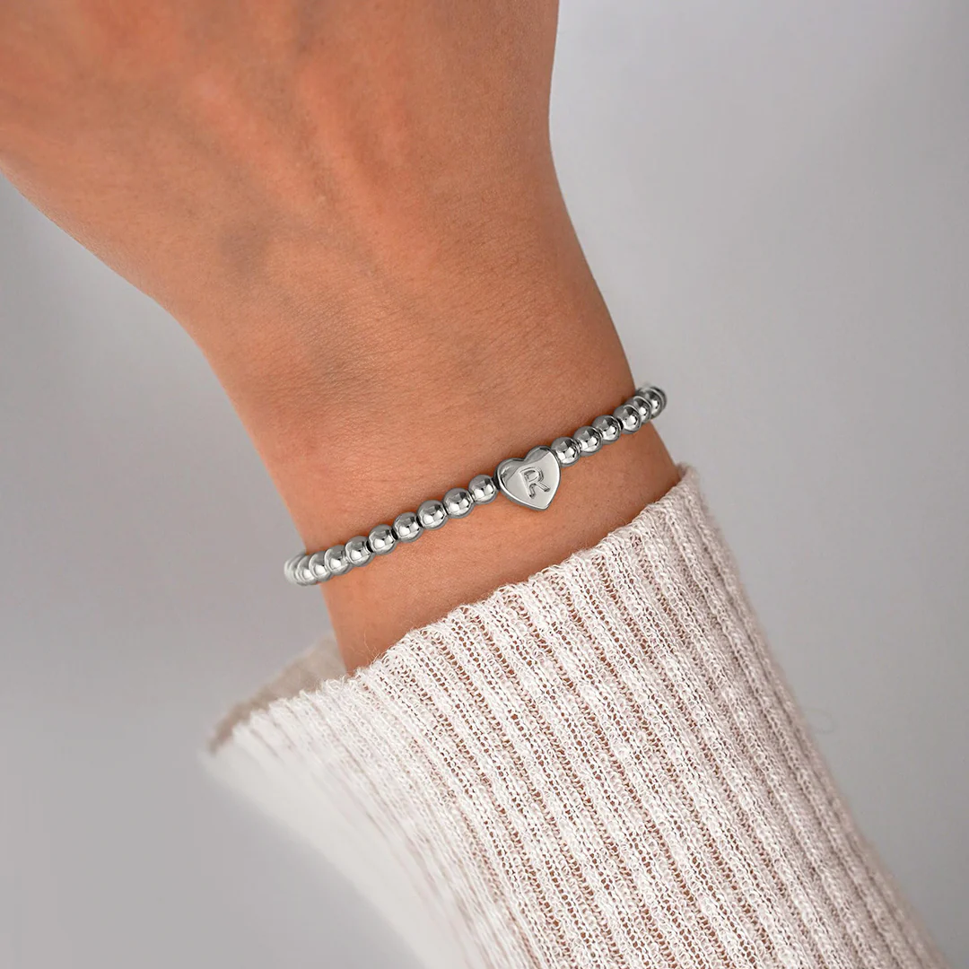 Gold Beaded Bracelet with Heart Initial - Image 62
