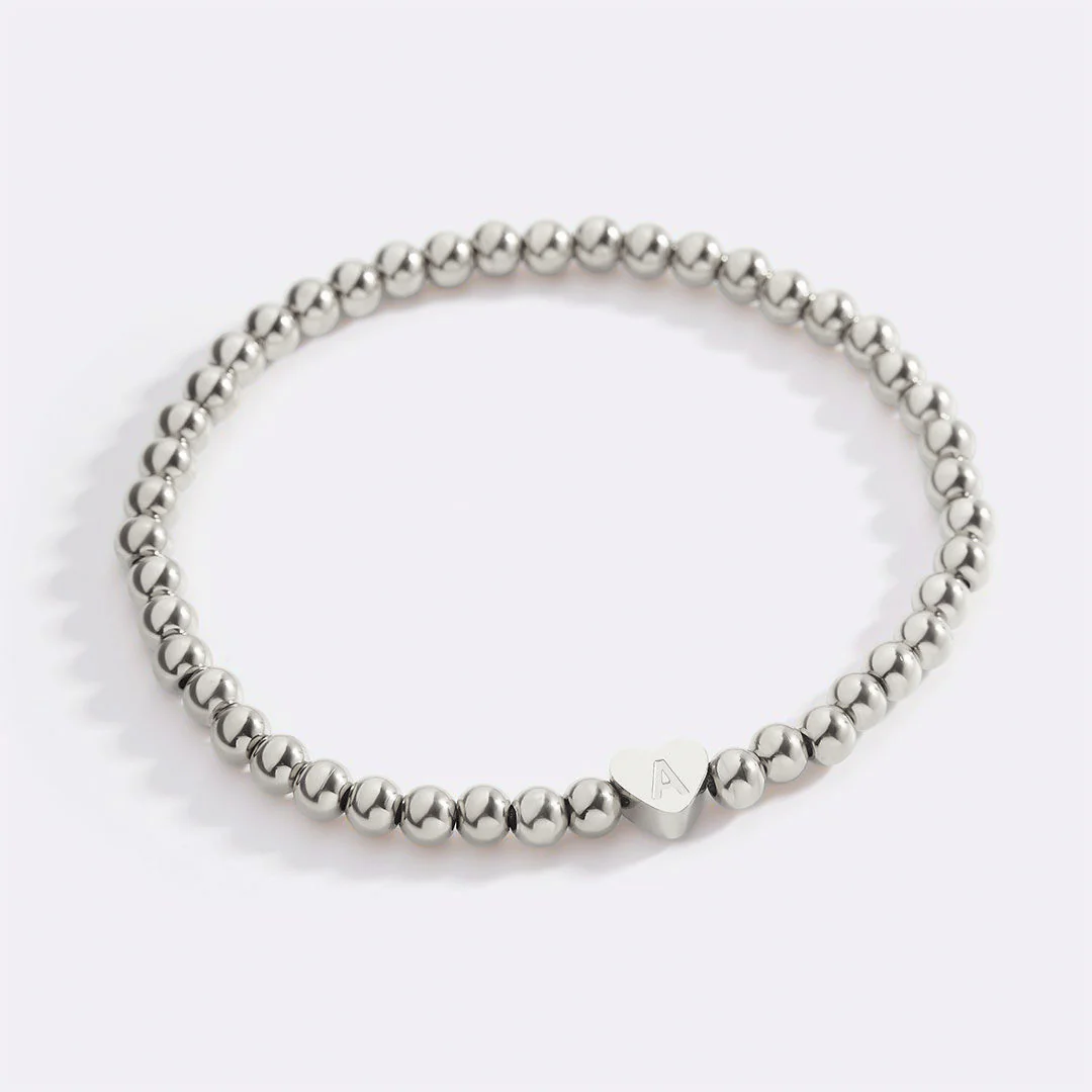 Gold Beaded Bracelet with Heart Initial - Image 70