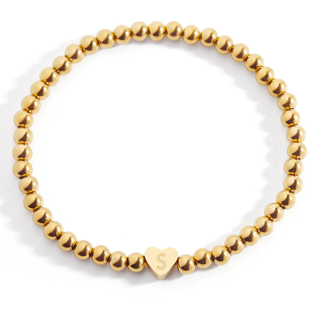 Gold Beaded Bracelet with Heart Initial - Image 90