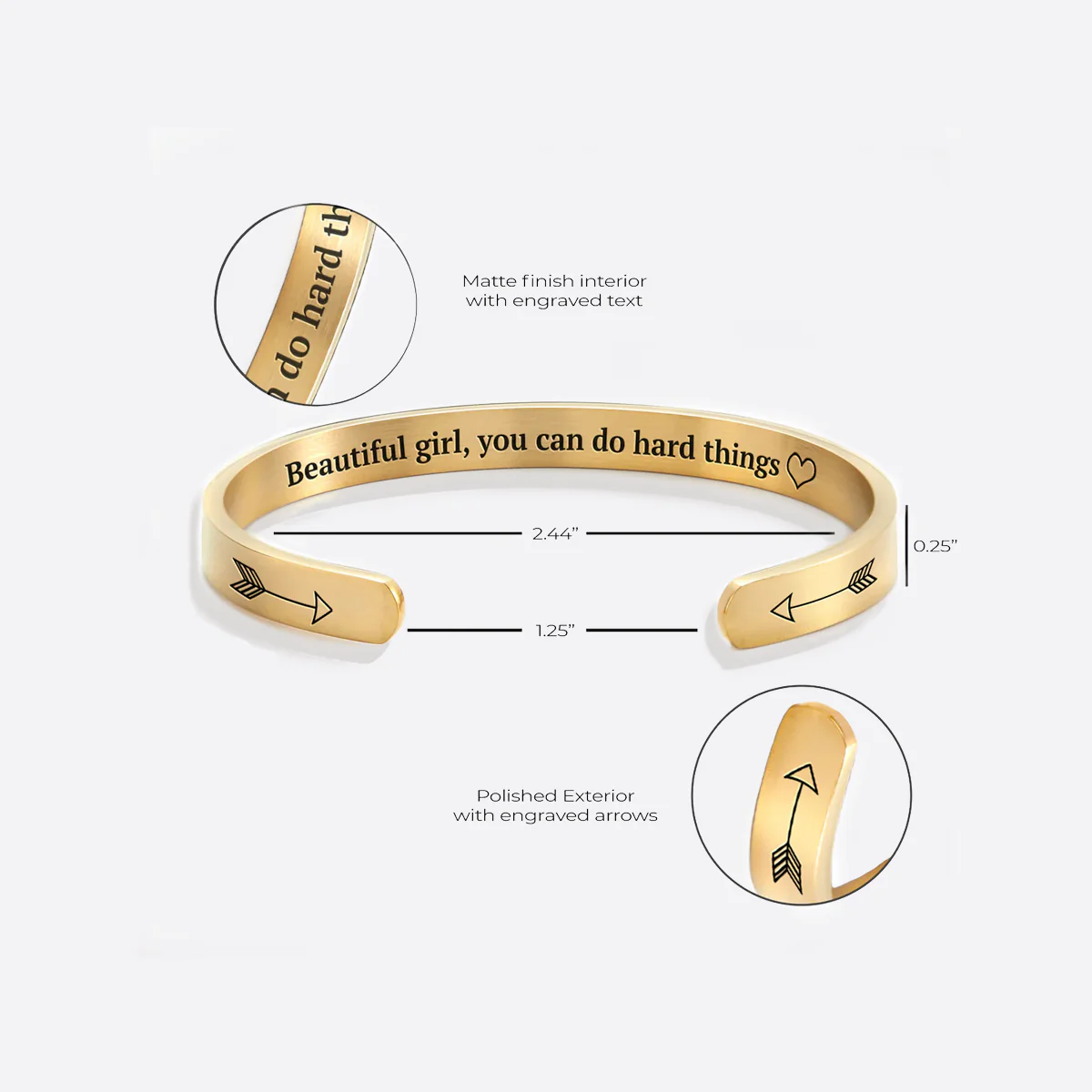 Beautiful Girl You Can Do Hard Things Cuff Bracelet - Image 54