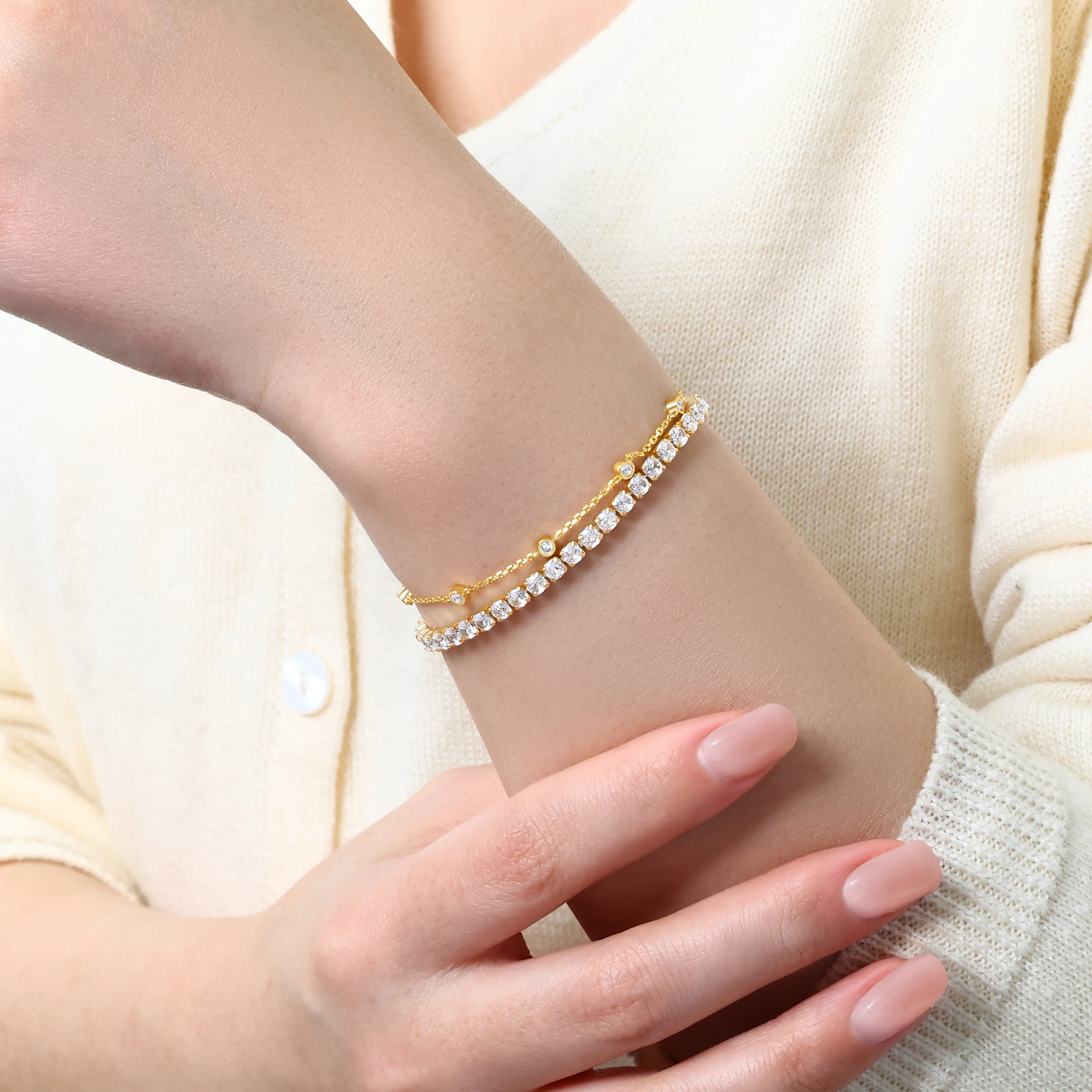 Bezel Set Bracelet and Tennis Bracelet Bundle - Image 4