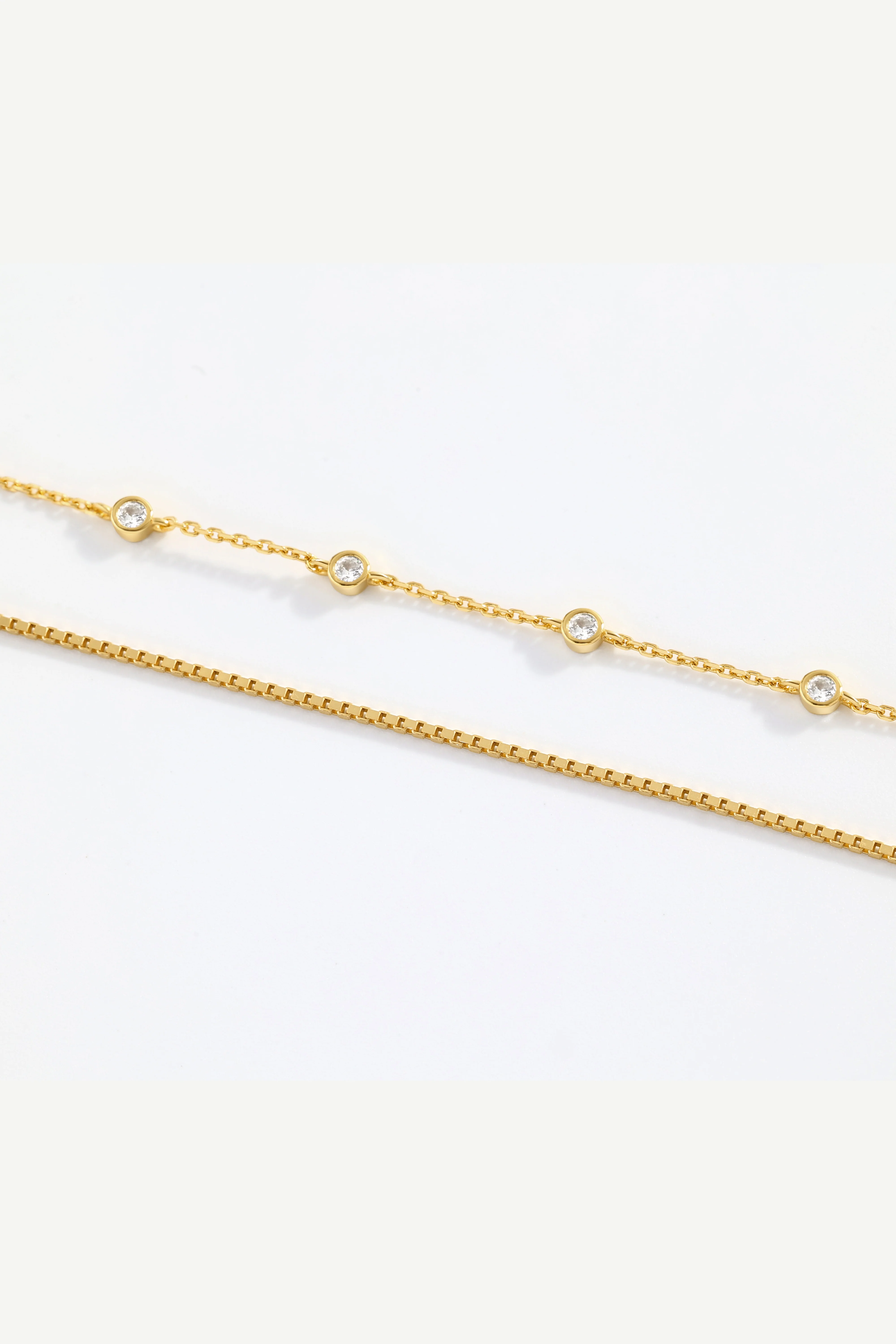 Bezel Set Diamond Bracelet and Box Chain Bracelet Stacking Set - Image 5