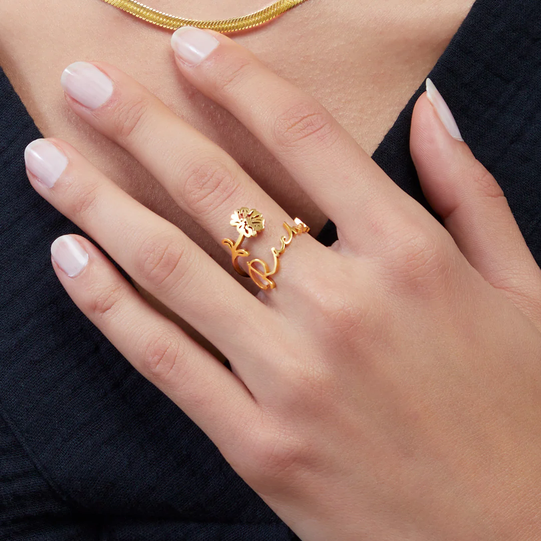 Birth Flower Name Ring - Image 5